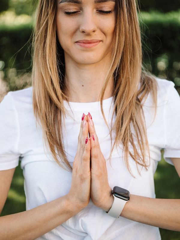 Close up of hands during a mindful yoga session